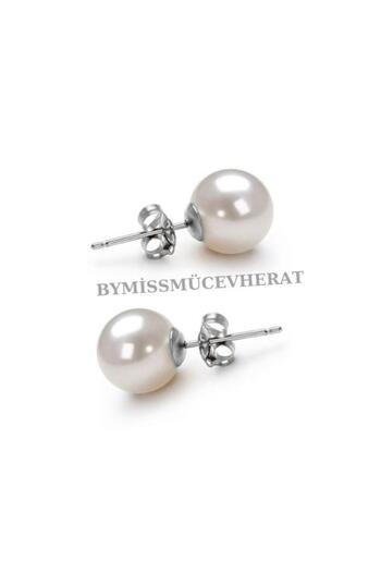 bymissmücevherat Işıltılı 925 Ayar Gümüş Inci Küpe 10 Mm