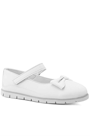 Rakerplus Balerini pentru fete cu fundă din piele albă cu velcro