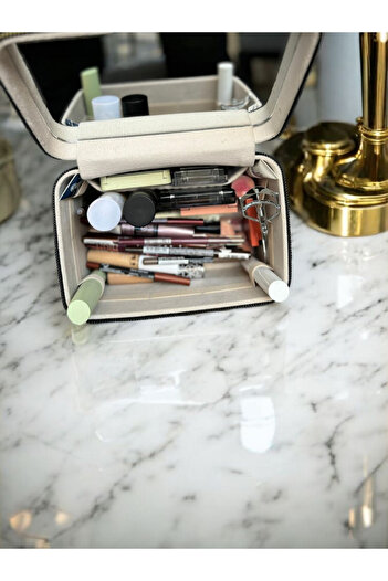 Gold Box Cosmetic Makeup Bag Travel Kit with Mirror Makeup Accessories Organizer Orange