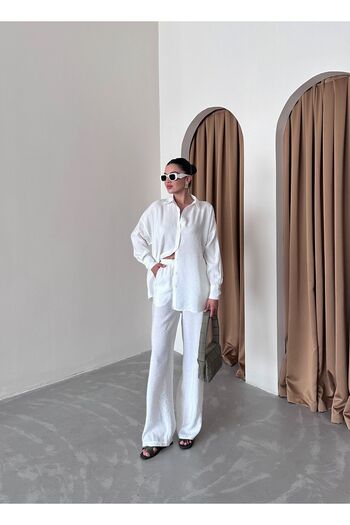 Laluvia Stone Color Draped Modal Trousers Set
