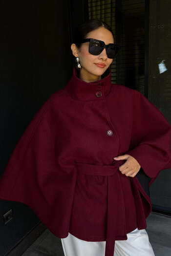 FABB Burgundy Poncho Cashmere Jacket