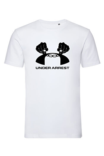 4desire.ro Men's white T-shirt, Under Arrest Ink, Classic Regular Fit, 100% Cotton, Vegan Approved, black logo