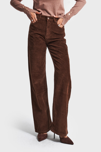 its basic Women's Brown Doris 26W5-42 Straight Fit High Waist Inner Length 80cm Thick Corduroy Velvet Fabric