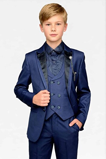 SIRRI Boy's Groom Suit – Shawl Collar, Chain, Bow Tie - 6 Pieces (1-14 Years)