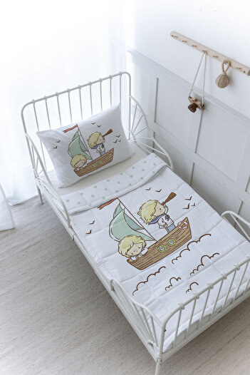 Tuğba Kuğu Organic Printed Montessori (100X200) Quilt Set - Pure Baby Series - Cute Captain and Shipboy