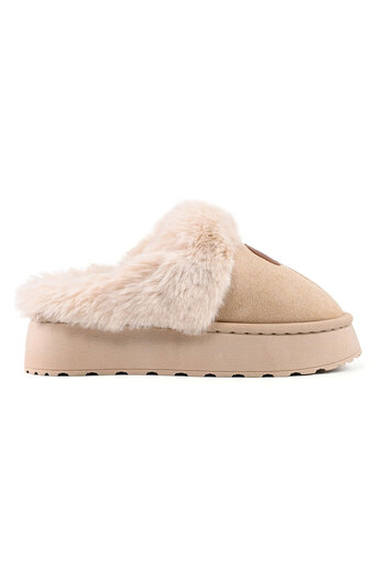 Tmall Women's slippers, made of -leather, with fur, PD1050, beige