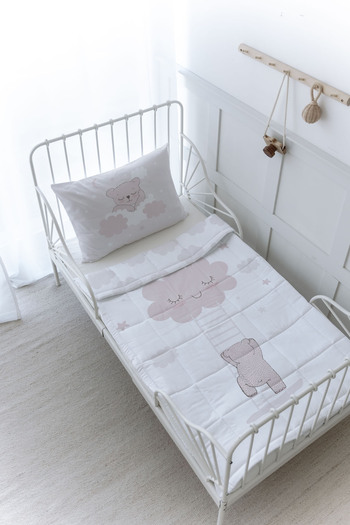 Tuğba Kuğu Organic Printed Baby (100X150) Quilt Set - Pure Baby Series - Bear Climbing the Clouds