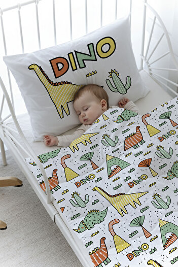 Tuğba Kuğu Organic Printed Montessori (100X200) Quilt Set - Pure Baby Series - Dino and Cacti