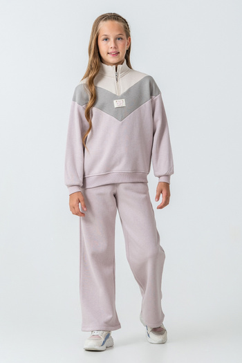 AHENGİM Girl's Butterfly Detailed Half Zipper 3 Thread Thick Winter Tracksuit Set Ak4233