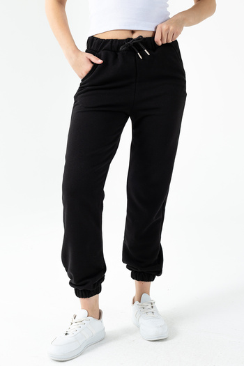 GİYSA Women's Adjustable Waist Elasticated Leg 3-Strap Sweatpants Black - Mw0000186