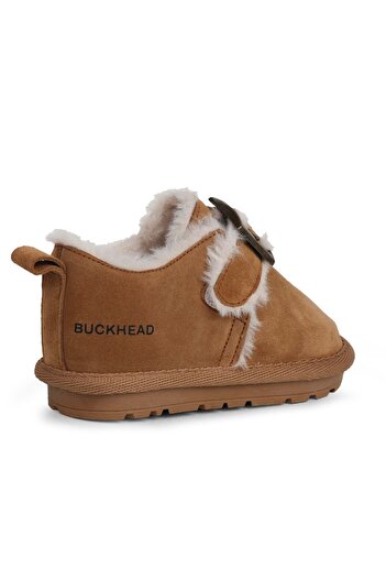 BUCKHEAD Size 26-30 Girl's Beige Genuine Leather Fur Buckle Boots