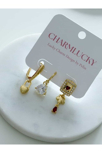 CHARMLUCKY أقراط قلب ثلاثية