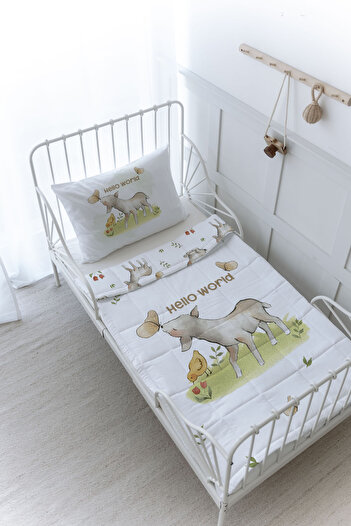 Tuğba Kuğu Organic Printed Baby (100X150) Quilt Set - Pure Baby Series - Lamb Playing with Butterfly