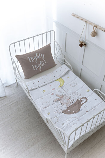 Tuğba Kuğu Organic Printed Montessori (100X200) Quilt Set - Pure Baby Series - Rabbit in a Cup