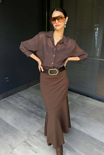 FABB Brown Flared Pencil Skirt