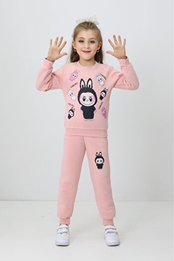 ENN CLOTHIGN CLUB Girl's Labubu Patterned Tracksuit Set 3-7 Years Old