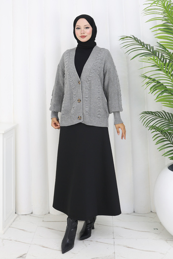 benguen Pompom Knitwear Cardigan S4002 Gray