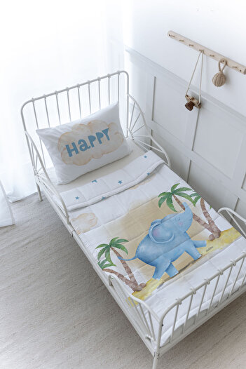 Tuğba Kuğu Organic Printed Baby (100X150) Quilt Set - Pure Baby Series - Cute Elephant