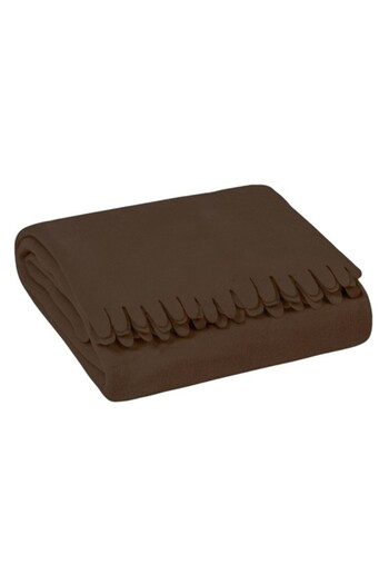 OEM Winter Decorative Fleece Blanket Brown with Fringes, Size 170x130 cm, Polyester