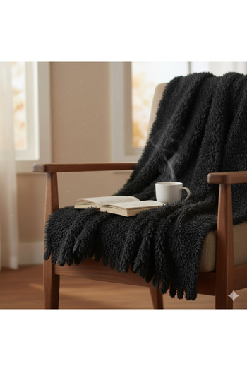 OEM Throw Blanket Faux Fur Black for Armchair and Sofa 160x130cm