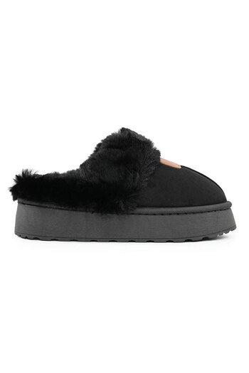 Tmall Women's Slippers, Made of -Suede Leather, With Fur, PD1050, Black