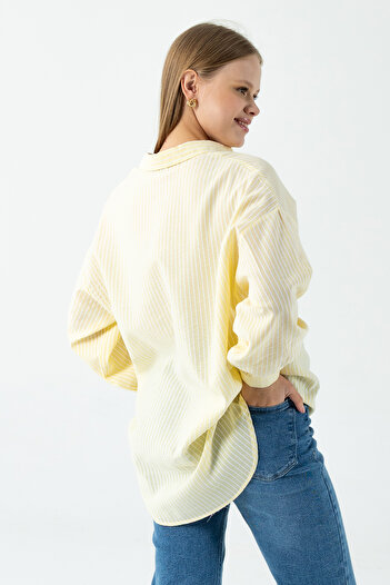 GİYSA Women's Long Sleeve Cotton Oversize Striped Shirt Yellow - 26Y 2021