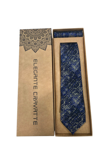 Elegante Cravatte Gray Patterned Navy Blue Cream Color Tie - Special Boxed