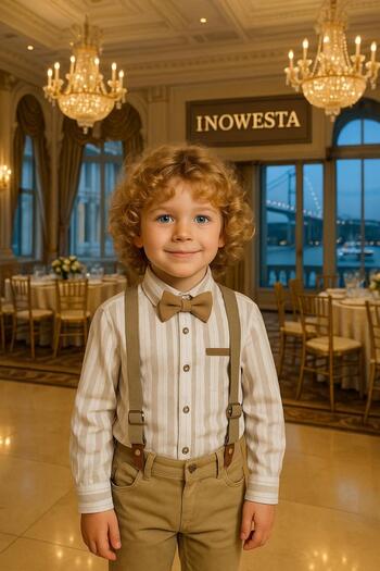 inowesta Children's Salopet Set | Shirt Salopet Pants Bow Tie-4'Pieces |