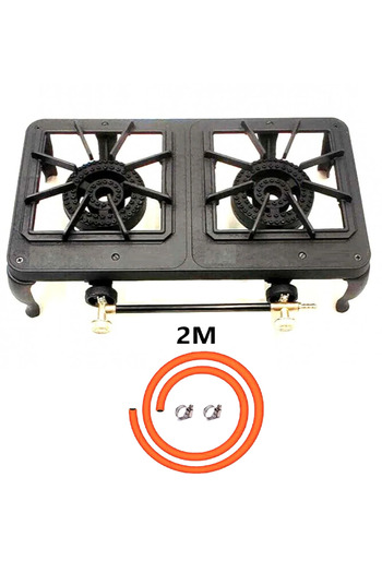 Generic Rivora 2-Burner Gas Hob - Black with 2m Gas Hob