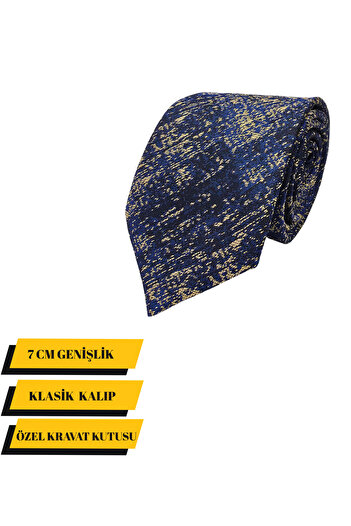 Elegante Cravatte Gray Patterned Navy Blue Cream Color Tie - Special Boxed