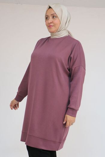 Eslina 58151 Plus Size Modal Tunic with Self-Ribbed Sleeves and Hem - Dusty Rose