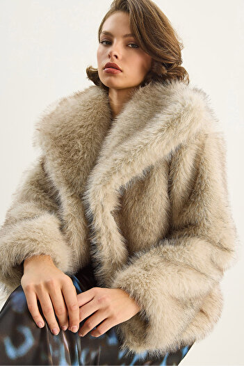 Bianco Lucci Women's Wide Collar Lined Short Premium Faux Fur Coat 2770 60261574