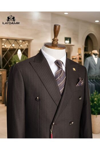 ilayda emir Italian Cut Double Breasted Striped Men's Suit
