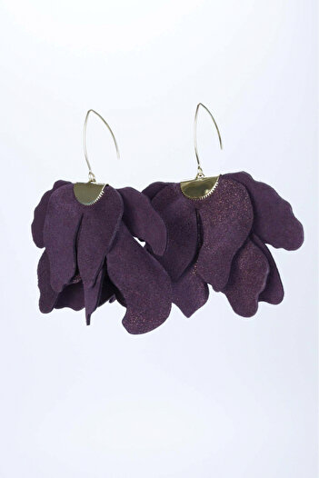 HAIArt Handmade leather floral earrings - Prune with glitter