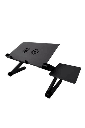OEM Adjustable Aluminum Laptop Table with Double USB Cooler and Adjustable Mouse Stand, Black, Metadoro