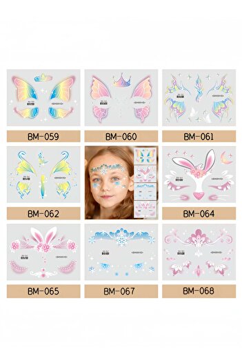 Generic 8 Sheets Kids Face Tattoos, Animal Fake Face Tattoos for Boys and Girls, Butterfly Bunny Stickers, K
