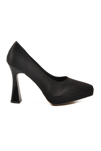 AYAKMOD Black Satin Thin Long Women's Heeled Shoes 448206 Z