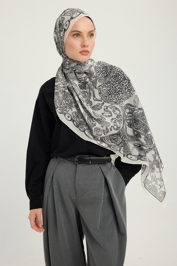 Schaless Endless Love - Gray - Efilia Patterned Shawl - 70X190 cm