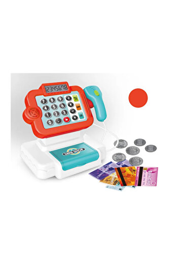 sallma Toy cash register, electronic with multiple functions, electronic display, Red