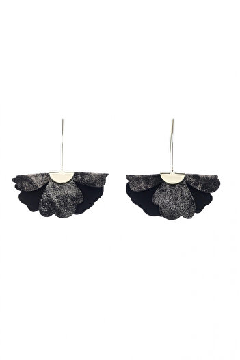 HAIArt Handmade leather floral earrings - Black with gold glitter