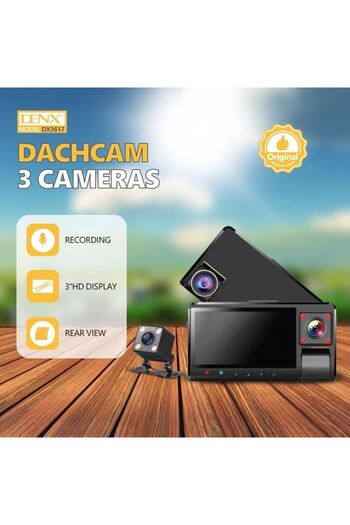 Denx DENA DX 3617 Dash Cam - High Quality with 3 Cameras + Car Freshener