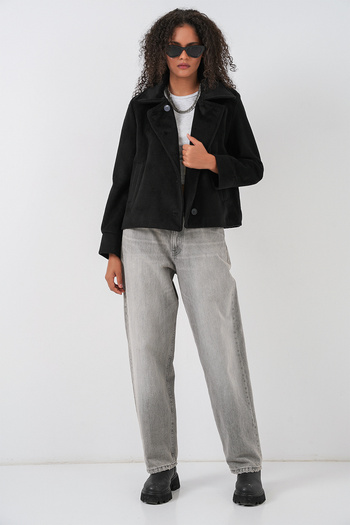 Bigdart Women's Oversize Lined Short Cashmere Jacket 0726 - Black
