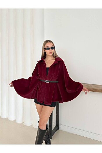 ZF BUTİK Belt Detailed Cashmere Cape Jacket