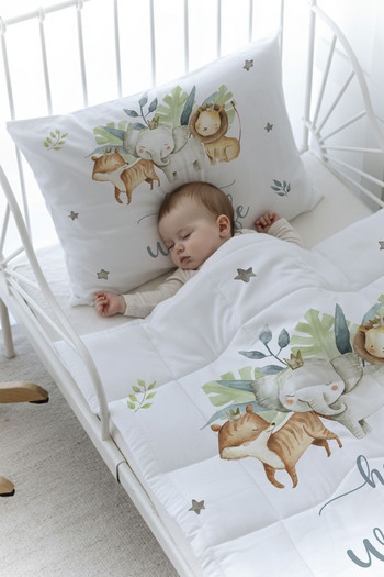 Tuğba Kuğu Organic Printed Baby (100X150) Quilt Set - for Baby Series - Safari Animals