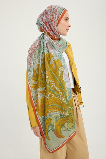 Schaless Mercan Bahçesi - Orange - Efilia Patterned Shawl - 70X190 cm