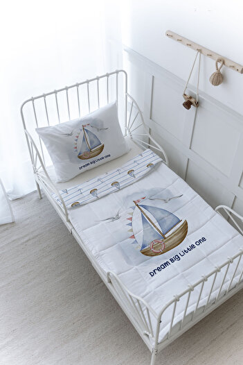 Tuğba Kuğu Organic Printed Baby (100X150) Quilt Set - for Baby Series - Little Sailor