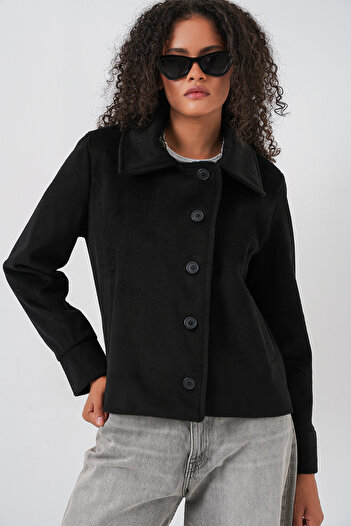 Bigdart Women's Oversize Lined Short Cashmere Jacket 0726 - Black