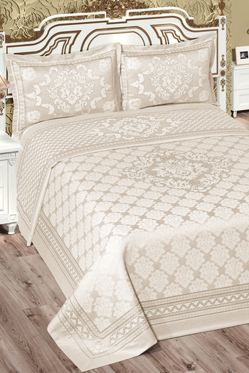 BİRHOME Damask Fabric Chenille Double Bedspread (Cream)
