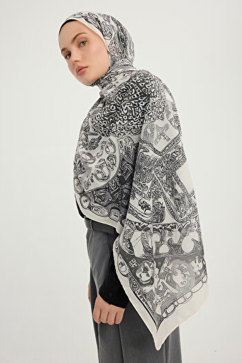 Schaless Endless Love - Gray - Efilia Patterned Shawl - 70X190 cm