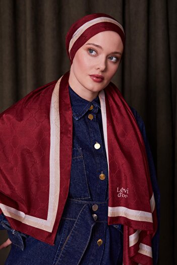 Levidor Burgundy Double Striped Monogram Shawl